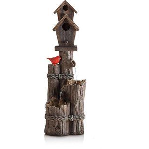 35" Tall Outdoor 3-Tier Birdhouse Water Fountain Yard Art Decor